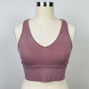 Aeropostale Seriously Soft Ribbed Seamless Sports Bra Medium Dusty Rose Pink